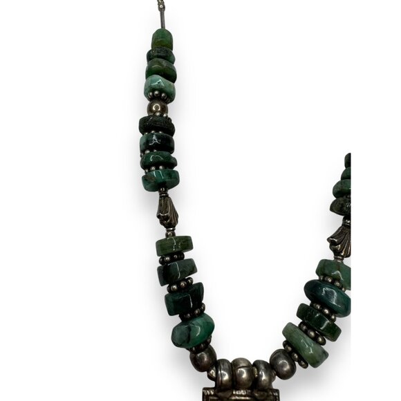 Handmade Sterling Tribal Emerald Necklace Bull Amulet Rajasthan Afghan Style - Picture 4 of 9